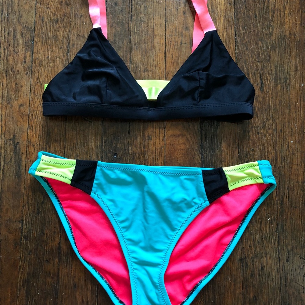 Neon color block bikini